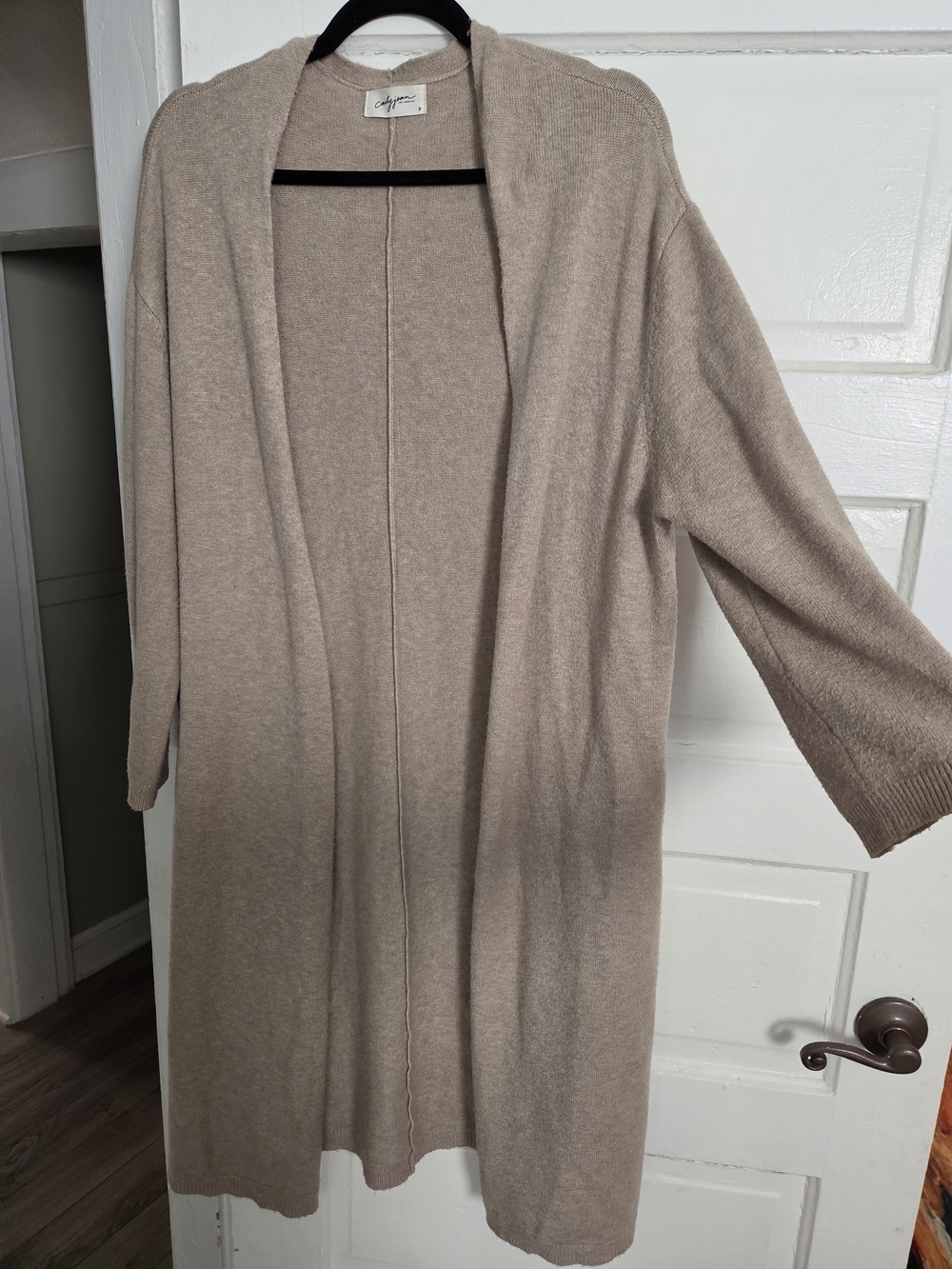 Carly Jean Los Angeles Taupe Open-Front Long Cardigan